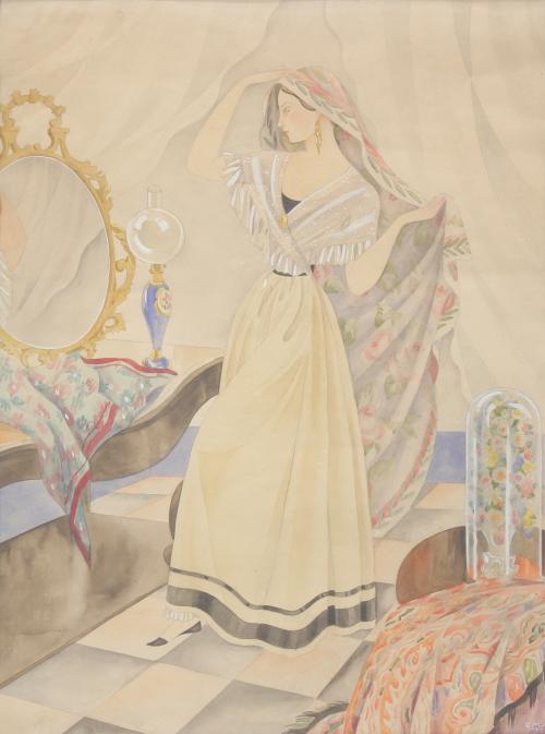20TH CENTURY SPANISH SCHOOL "MUJER ANTE EL ESPEJO", 1942.