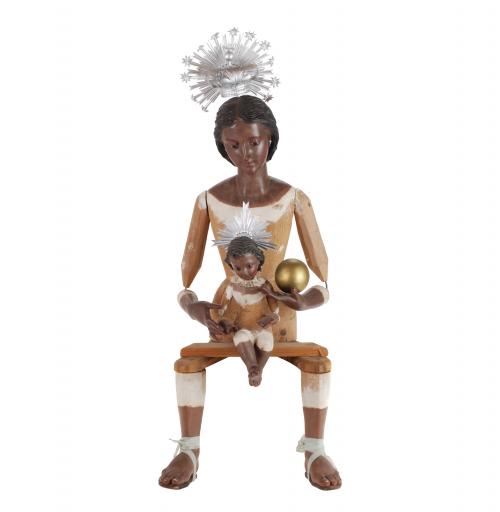 19TH CENTURY CATALAN SCHOOL  "MORENETA" VIRGIN WITH CHILD, "CAP-I-POTA".