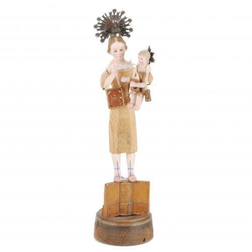 19TH CENTURY CATALAN SCHOOL "VIRGEN CON NIÑO", IMAGEN DE VESTIR O "CAP-I-POTA".