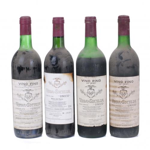 CUATRO BOTELLAS DE VINO FINO VEGA-SICILIA "UNICO", 1962, 19