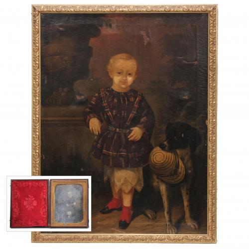 19TH CENTURY SPANISH SCHOOL "NIÑO CON PERRO" , 1855.