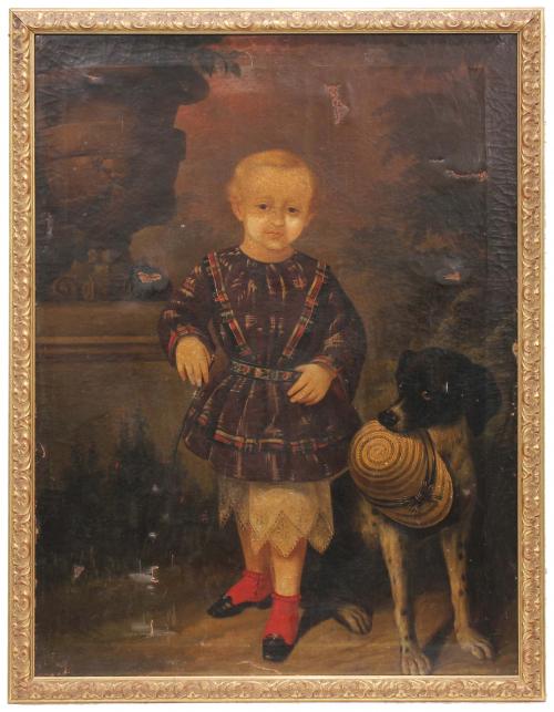 19TH CENTURY SPANISH SCHOOL "NIÑO CON PERRO" , 1855.