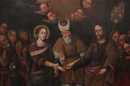 COLONIAL SCHOOL, C19th. "BETROTHAL OF THE VIRGIN MARY AND S