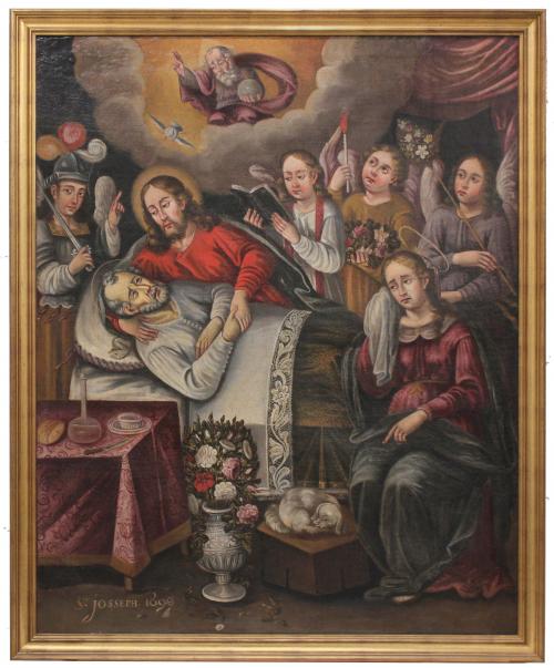 19TH CENTURY COLONIAL SCHOOL. " THE DEATH OF SAINT JOSEPH". 