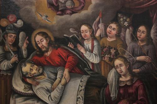 19TH CENTURY COLONIAL SCHOOL. " THE DEATH OF SAINT JOSEPH".