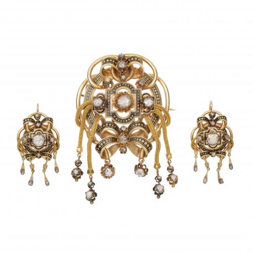 BROOCH AND EARRINGS , C19th