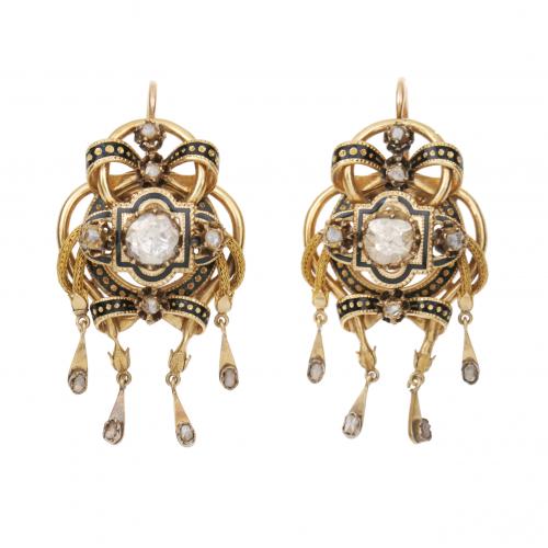 BROOCH AND EARRINGS , C19th