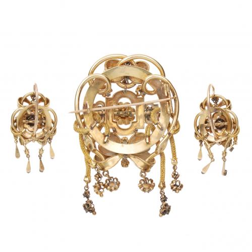 BROOCH AND EARRINGS , C19th
