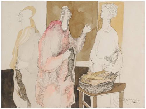 Anteriormente atribuido a Rafael Canogar "FIGURAS CON ANIMALES", 1974.
