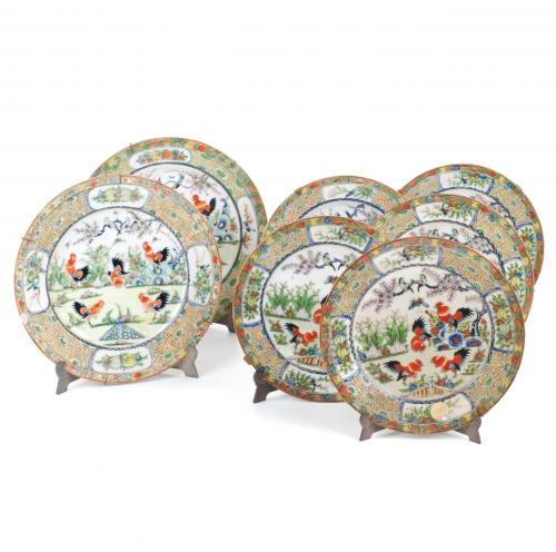 SEVEN CHINESE SILVER PLATES, EARLY C20th