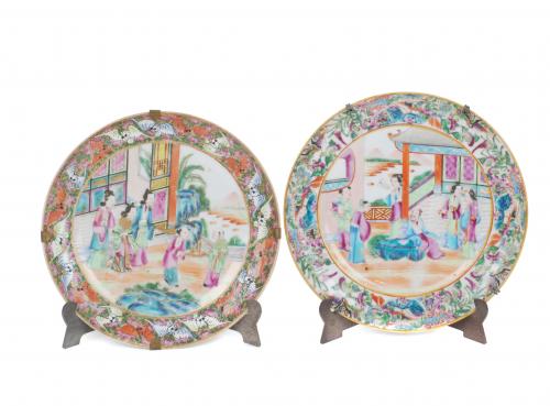 FOUR CHINESE PLATES, C19th.