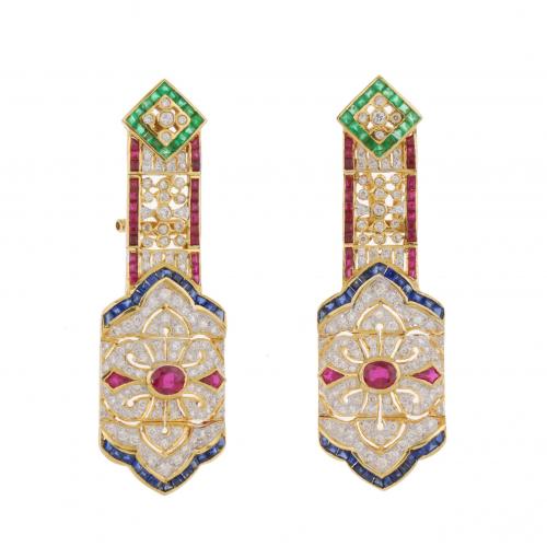 DIAMOND AND SEMI- PRECIOUS STONE DROP EARRINGS