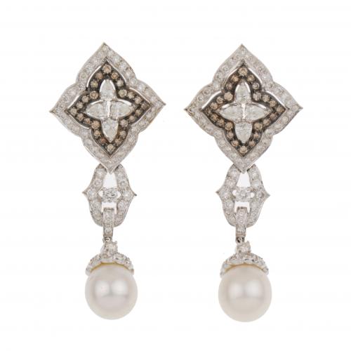DIAMOND AND PEARL DROP EARRINGS