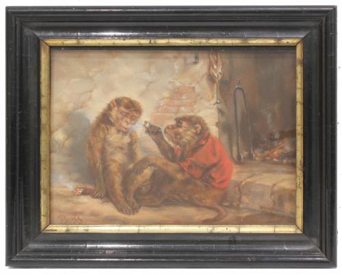 CATALAN SCHOOL, C19th "MONKEYS SMOKING"