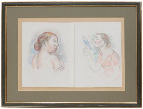 JOAQUIM SUNYER MIRÓ (1874-1956). "PAIR OF FEMALE PORTRAITS"