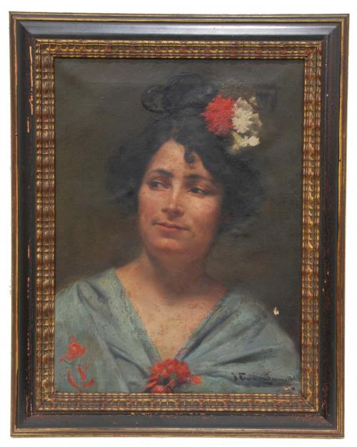 JOAQUIM FREIXES SAURI (1880-c.1942). "WOMAN WITH CARNATIONS IN HER HAIR", 1904