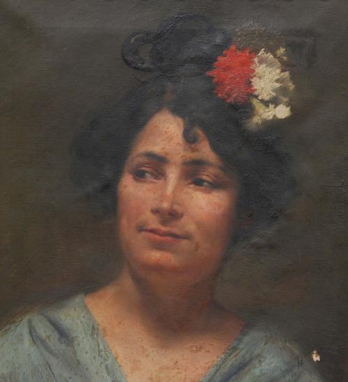 JOAQUIM FREIXES SAURI (1880-c.1942). "WOMAN WITH CARNATIONS