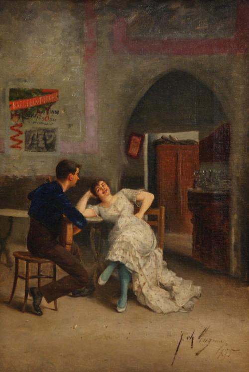 JUAN BAUTISTA GUZMAN (1850-1898). "EVERYDAY SCENE" 1875.