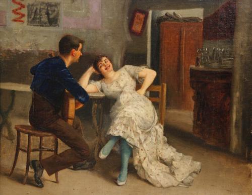 JUAN BAUTISTA GUZMAN (1850-1898). "EVERYDAY SCENE" 1875.