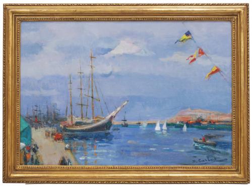 DOMÈNEC CARLES ROSICH (1888-1962). "PORT OF BARCELONA" 1962