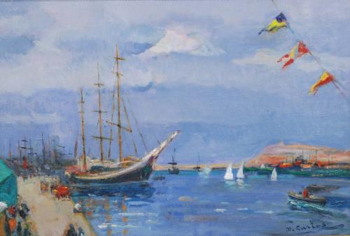 DOMÈNEC CARLES ROSICH (1888-1962). "PORT OF BARCELONA" 1962