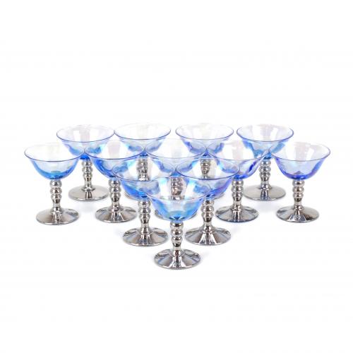 SET OF TWELVE ART DÉCO STYLE LIQUEUER GLASSES, MID C20th