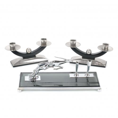 PAIR OF FRENCH ART  DÉCO CANDELABRAS AND WRITING CASE, CIRCA 1920