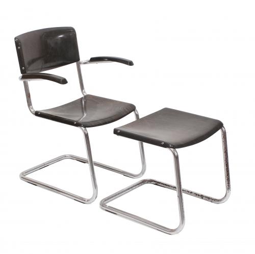 MART STAM (1899-1986) PARA BREMSHEY & CO. CANTILEVER CHAIR S43 AND FOOTSTOOL, CIRCA 1940