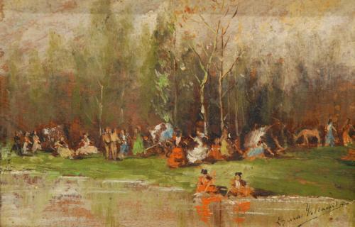EUGENIO LUCAS Y VILLAMIL (1858-1918). "PARTY BY THE RIVER".