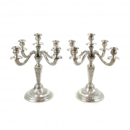PAIR OF SILVER SPANISH CANDELABRAS, MID C20th