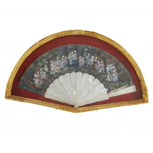  " A THOUSAND FACES"CHINESE FAN  MID C 19th