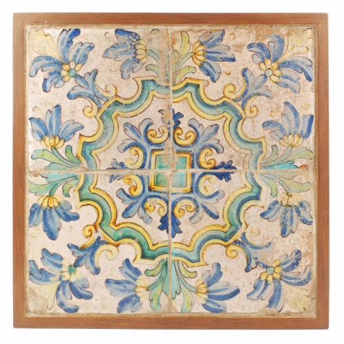 PLAFÓN DE CUATRO AZULEJOS CATALANES "DE MOSTRA", SIGLO XVIII.