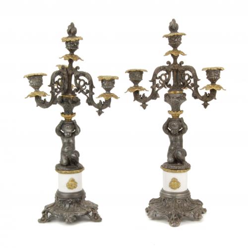 PAREJA DE CANDELABROS FRANCESES, PRIMERA MITAD SIGLO XX.