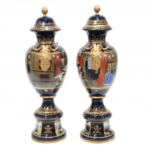 PAIR OF LARGE FRENCH SÈVRES STYLE VASES, SECOND HALF C20th
