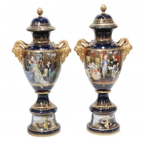 PAIR OF LARGE FRENCH SÈVRES STYLE VASES, SECOND HALF C20th