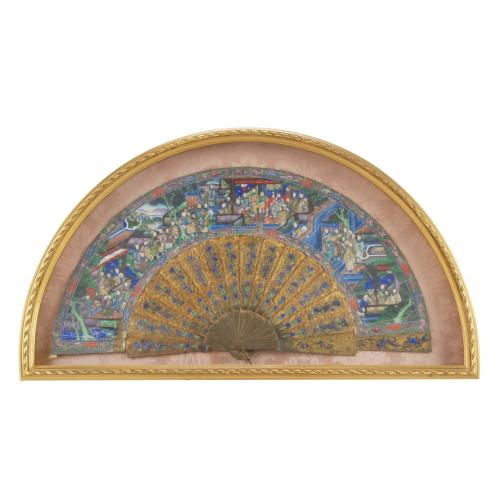 CHINESE  FAN "THOUSAND FACES", MID C19th