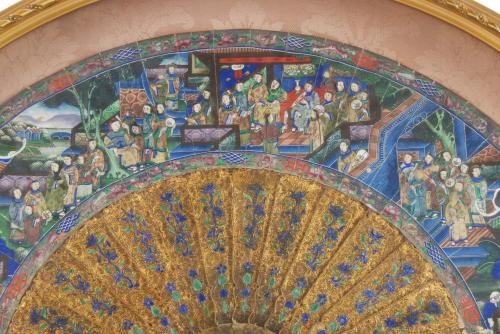CHINESE  FAN "THOUSAND FACES", MID C19th