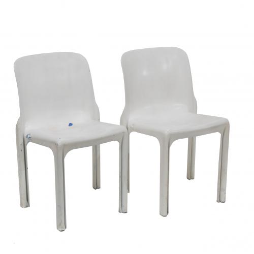 VICO MAGISTRETTI (1920-2006) SET OF FOUR "SELENE" ITALIAN CHAIRS, 1960s