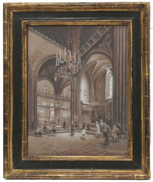 JOSEP MESTRES CABANES (1898-1990). "BARCELONA CATHEDRAL INTERIOR", 1948