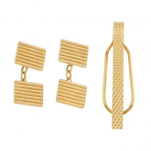 CARTIER. TIE PIN AND CUFFLINK SET.