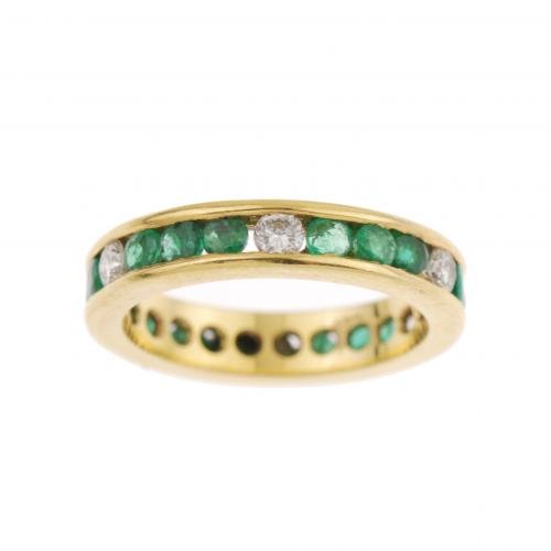 EMERALD AND DIAMOND WEDDING RING