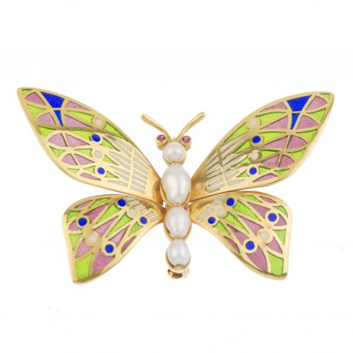 GOLD ENAMEL BUTTERFLY BROOCH.