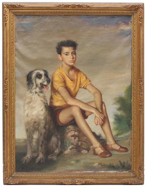 RAMÓN PICHOT SOLER (1924-1996). "PORTRAIT OF A YOUTH WITH DOG