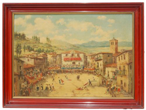 FRANCISCO PRADILLA (1848-1941). " FIGHT WITH YOUNG BULLS IN OLD CASTILLE".