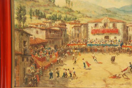 FRANCISCO PRADILLA (1848-1941). " FIGHT WITH YOUNG BULLS IN