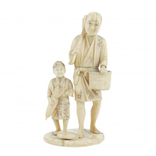 JAPANESE SCHOOL. MEIJI PERIOD, LATE C19th "PEASANT WITH CHILD" OKIMONO.