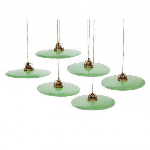 SIX INDUSTRIAL HANGING CEILING LIGHTS,. CIRCA 1960-1970