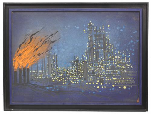 ISMAEL GONZÁLEZ DE LA SERNA (1898-1968). "VIEW OF  CITY IN FLAMES."