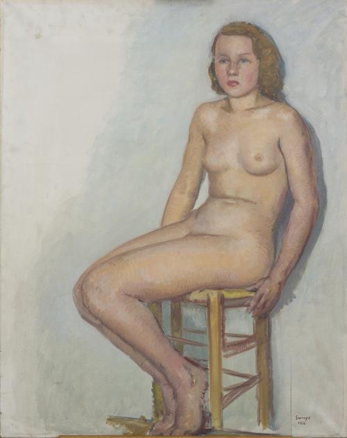 JOAQUIM SUNYER MIRÓ (1874-1956). "SEATED FEMALE NUDE".1936