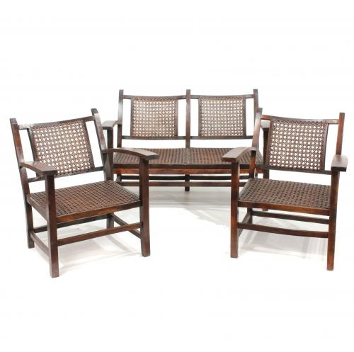 G.A.T.P.A.C STYLE SUITE OF BENCH AND TWO ARMCHAIRS, 1930s.